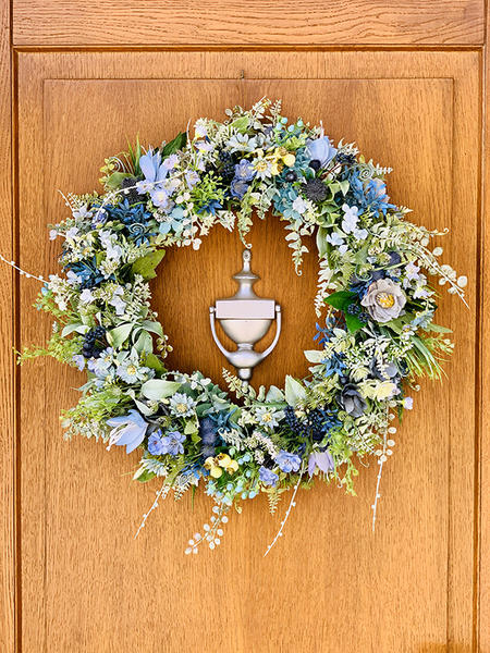 Błękitna Łąka, dekoracyjny wianek na drzwi, śr.46cm