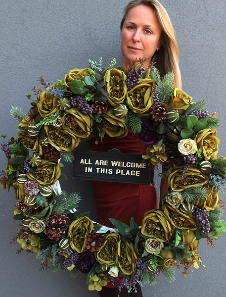 Galicja 2 zjawiskowy zielony wianek na drzwi z tabliczką, śr. 68cm