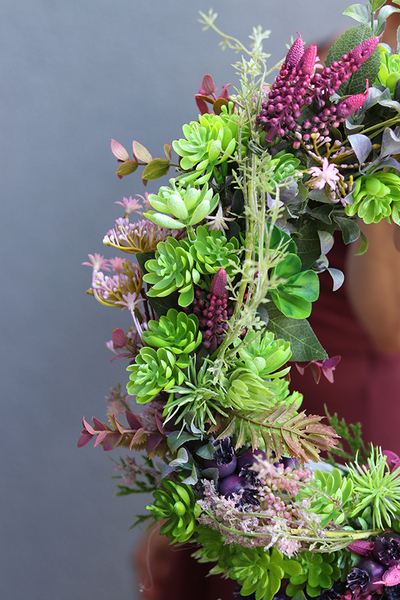 Green Love, barwny wianek na drzwi z sukulentami, śr.37cm