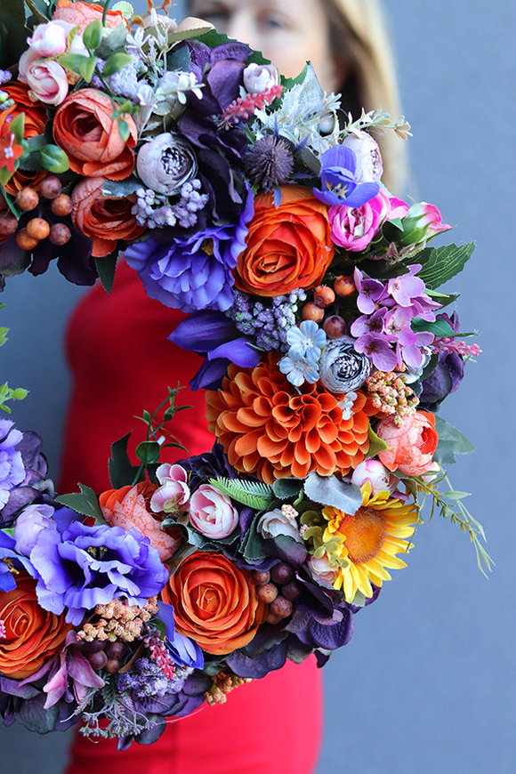 atrakcyjny kwiatowy wianek, Jesienna Harmonia 2, śr.43cm