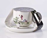 Novelty Garden, porcelanowa filiżanka ze wzorem i srebrnym rantem, poj.270ml