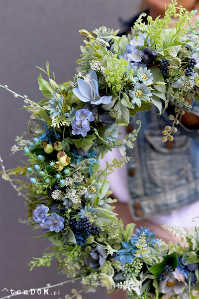 Błękitna Łąka, dekoracyjny wianek na drzwi, śr.46cm