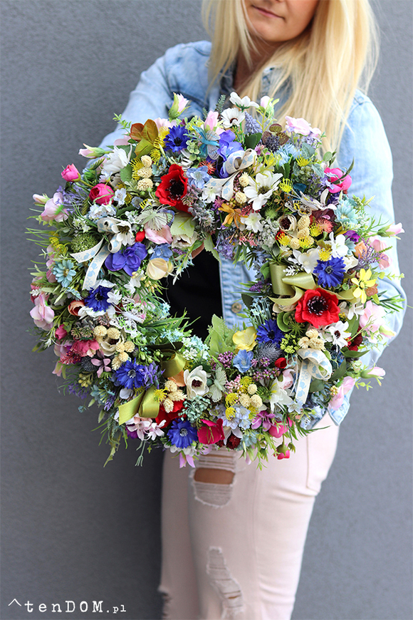 barwny kwiatowy wianek, Motyla Łąka, śr.45cm