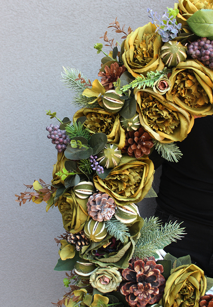 Galicja 2 zjawiskowy zielony wianek na drzwi z tabliczką, śr. 68cm