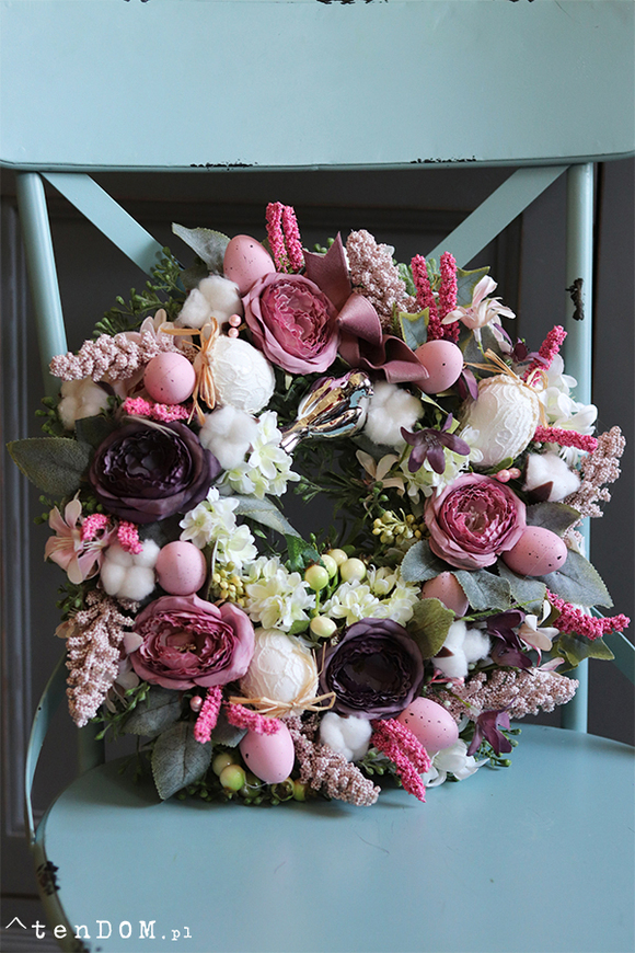 dekoracyjny wianek na drzwi, Wiosenne Trele, śr.32cm