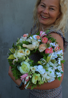 delikatny letni wianek z ceramicznym ptaszkiem, Klessi, śr.28cm