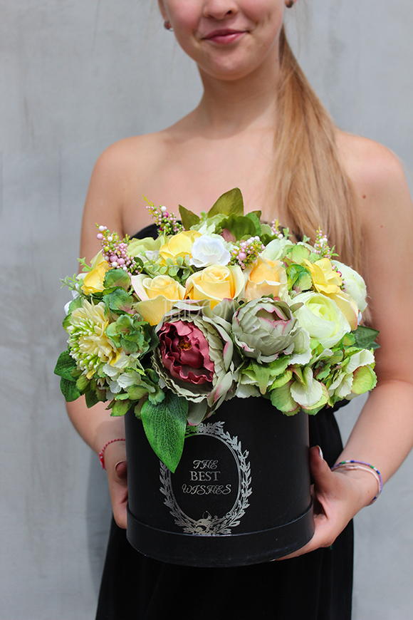 box / bukiet Flowerbox / kompozycja Sunny Summer, wys.32cm