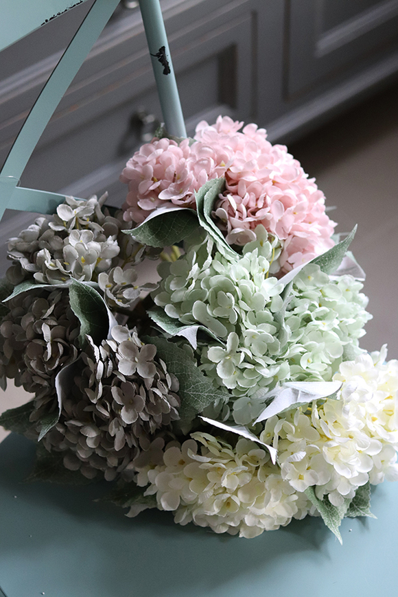 bukiet hortensji, Pastel Melody, ecru, 4szt. dł.36cm