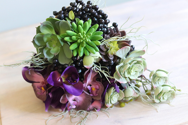 dekoracja z sukulentami i storczykiem, Serce III, wym.26x26x17cm 