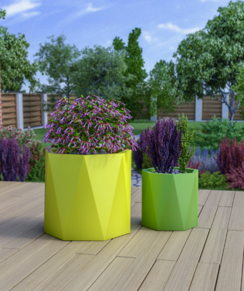 Ceres, geometryczna donica, limonkowa, wys.70xśr.75cm