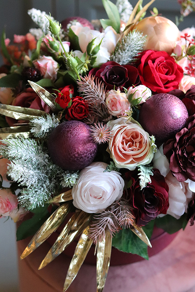 Bernardyna, bordowy flowerbox zimowy(całoroczny), wys.45cm 