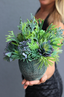 Georra, sukulenty, kompozycja ze sztucznych roślin w etno donicy, wys.28cm