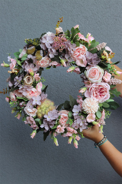 Fioletowa Fantazja, elegancki wianek na drzwi, śr. 47cm