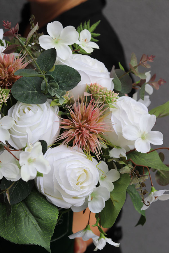 Florencja Small, niezwykle piękny welurowy flowerbox z białymi kwiatami, wys.37cm