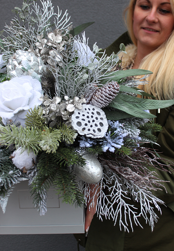 bogaty box świąteczny / stroik Silver Deluxe, wys.55cm 