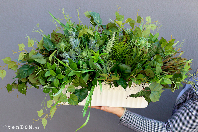 Green Metodio, kompozycja z liści i sukulentów, dł.80cm