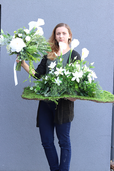 nagrobny bukiet z kallą, Kallito Biel, wys.58cm 