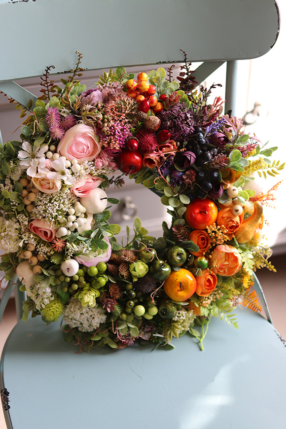 bardzo efektowny wianek z owocami, Tęczowy Świat, śr.40cm  