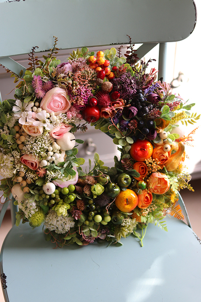 bardzo efektowny wianek z owocami, Tęczowy Świat, śr.40cm