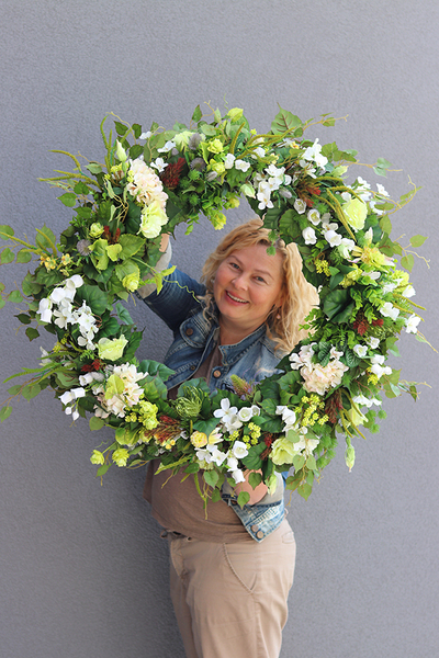 bardzo duży zielony wianek kwiatowy, Gasparo XXL, śr.72cm