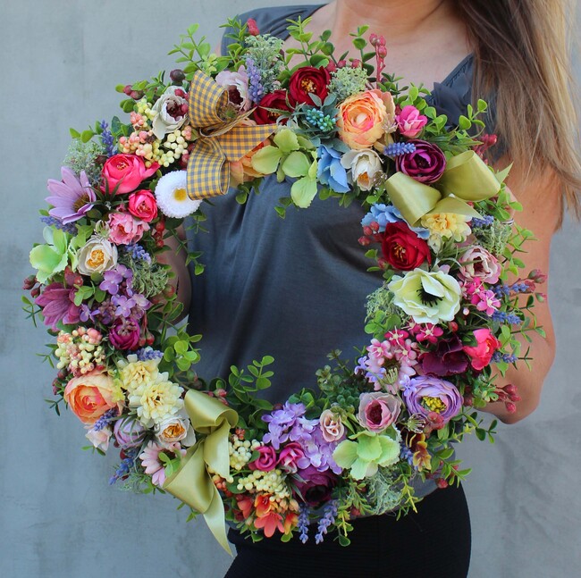 dekoracyjny wianek na drzwi Letnia Łąka, śr.40cm