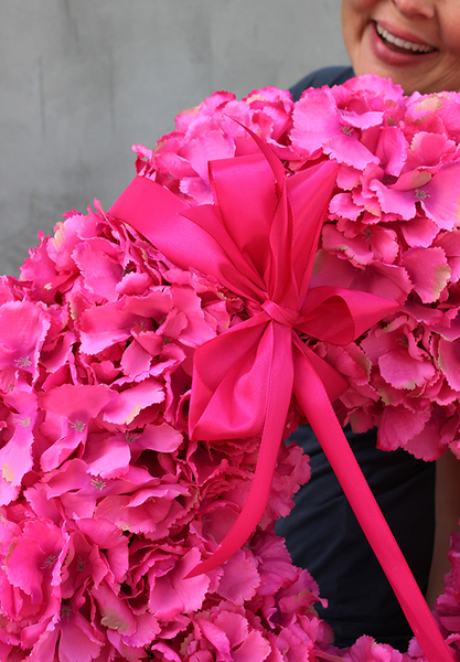 duży elegancki wianek Różowa Hortensja Extra, śr.60cm