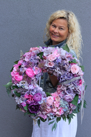 Klementyna, bogaty wianek na drzwi z welurową wstążką, śr.47cm 