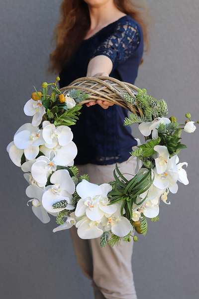 elegancki wianek na drzwi Orchidea & Chmiel, śr.42cm