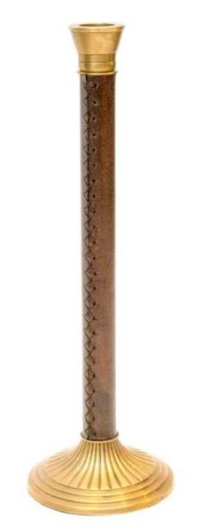 świecznik mosiężno-skórzany 9.5x9.5x26cm