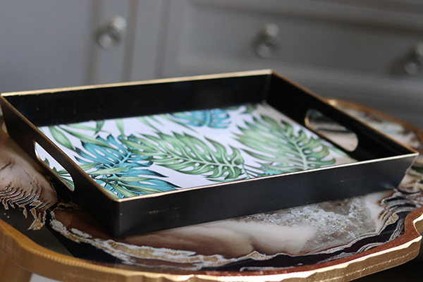 OD RĘKI Decoradore Tropicana 2, taca melaminowa z monsterą, wym.3,5x29,5x22cm