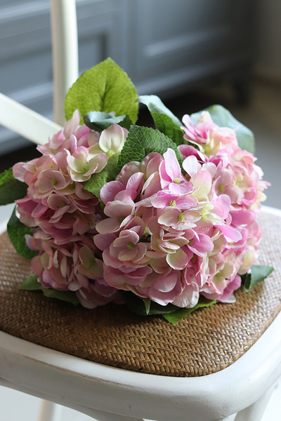 bukiet hortensji na piku, lila-krem, 5szt. dł.44cm