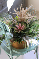 duża kompozycja Sukulenty Pinko Malaga w złotej ceramicznej misie, wys.35cm