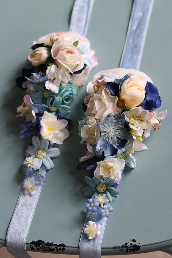 Blue Princess, opaska do zasłon z dekoracją kwiatową, kpl.2szt 