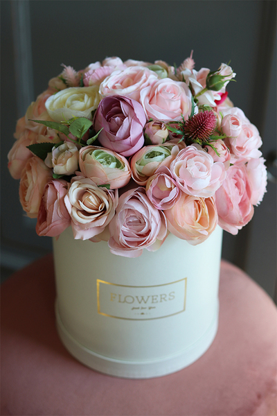 flowerbox z różowymi kwiatami, Pink Sulina 2, wys.23cm