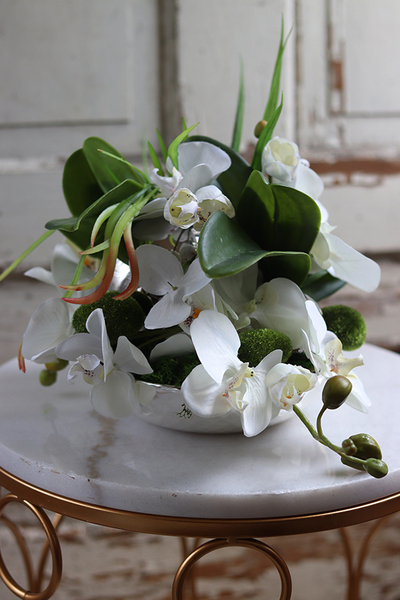 kompozycja kwiatowa Dekoria Silver Mini w srebrnej misie, wys.22cm