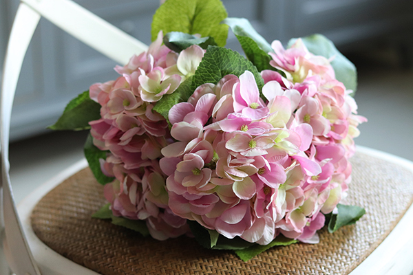 bukiet hortensji na piku, lila-krem, 5szt. dł.44cm