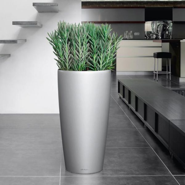 Rondo, wysoka donica z nawadnianiem, srebrna, wym.56x32cm