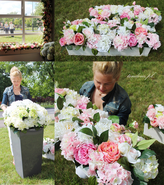 ogromna donica z kwiatami Maria Antonina, wys. ok.30cm, dł. 90cm