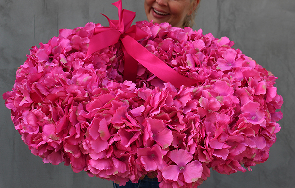 duży elegancki wianek Różowa Hortensja Extra, śr.60cm