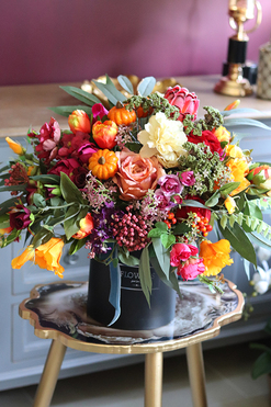 Autumn Colours, box jesienny z dyniami, wys.50cm