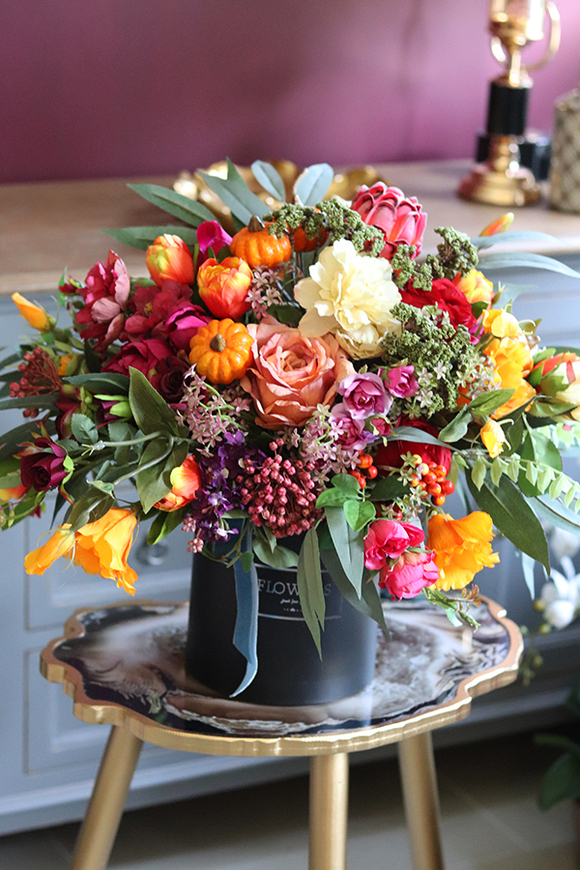 Autumn Colours, box jesienny z dyniami, wys.50cm