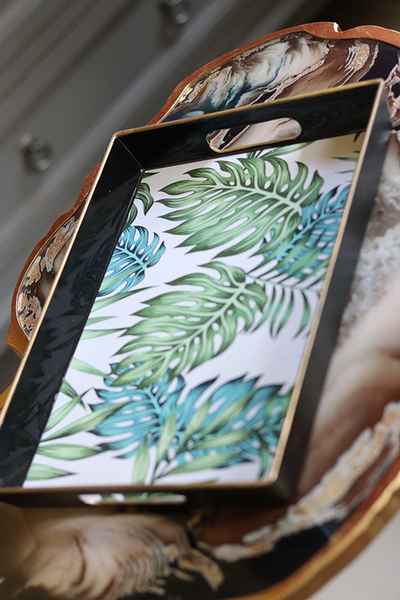 OD RĘKI Decoradore Tropicana 2, taca melaminowa z monsterą, wym.3,5x29,5x22cm