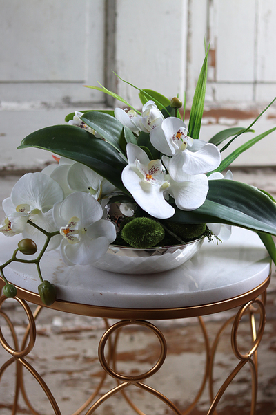 kompozycja kwiatowa Dekoria Silver Mini w srebrnej misie, wys.22cm