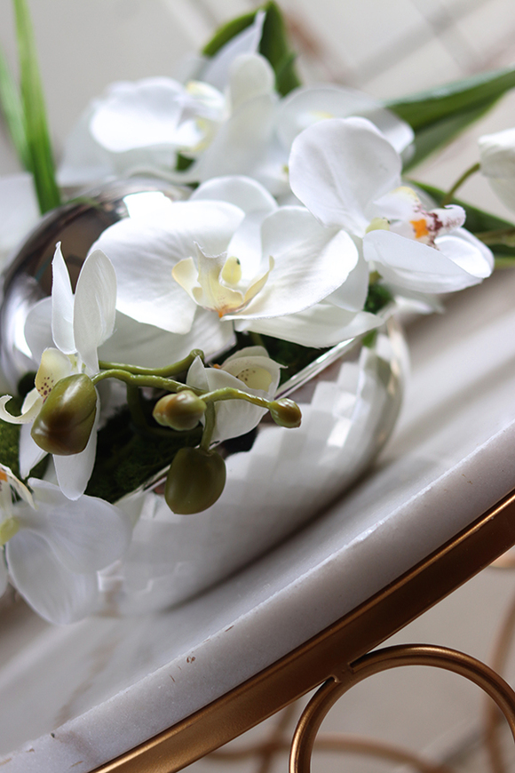 kompozycja kwiatowa Dekoria Silver Mini w srebrnej misie, wys.22cm