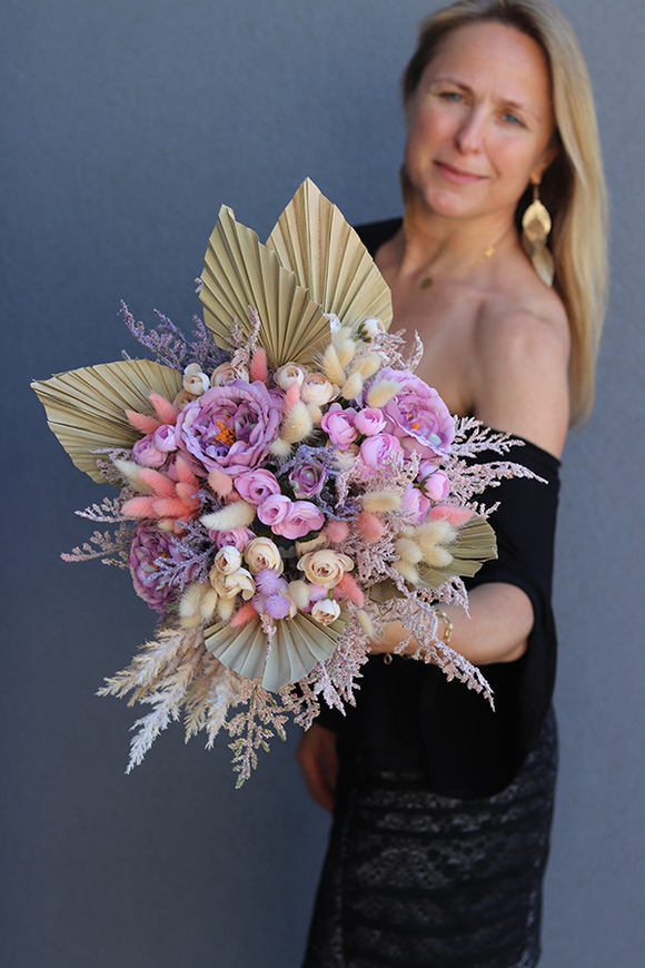 fioletowy flowerbox z kłosami, Orfitta, wys.38cm