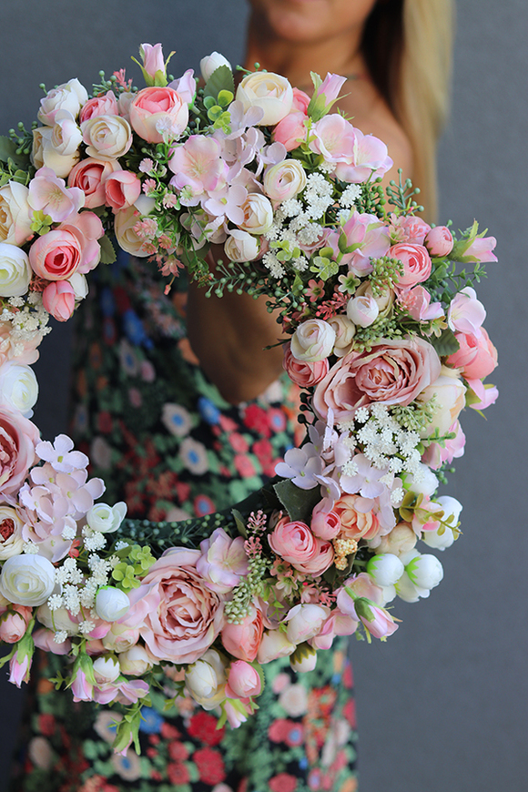 Eloza, różowy wianek na Twoje drzwi, śr.38cm