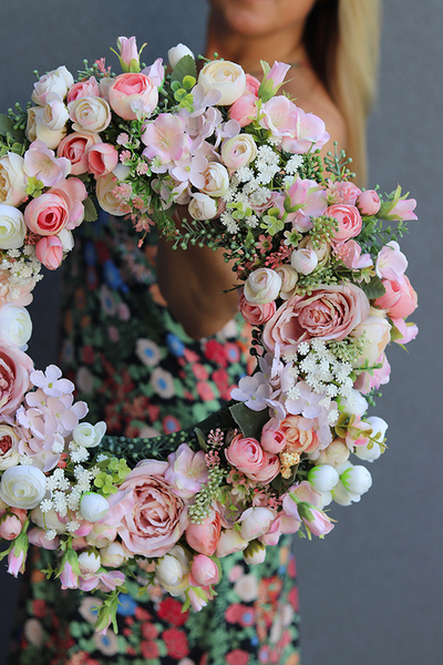 Eloza, różowy wianek na Twoje drzwi, śr.38cm