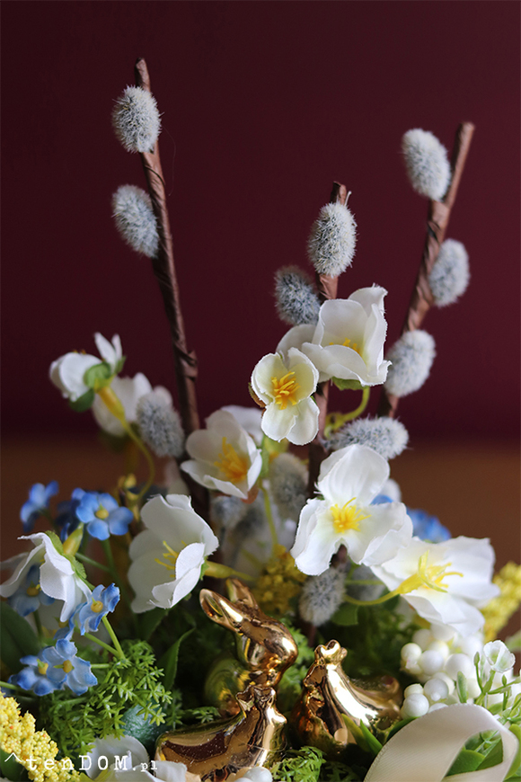 Geraya Gold, wielkanocny mini - stroik w złotym naczyniu, wys.27cm