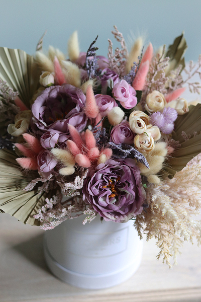 fioletowy flowerbox z kłosami, Orfitta, wys.38cm