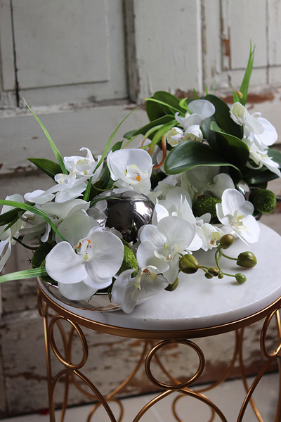 kompozycja kwiatowa Dekoria Silver Mini w srebrnej misie, wys.22cm